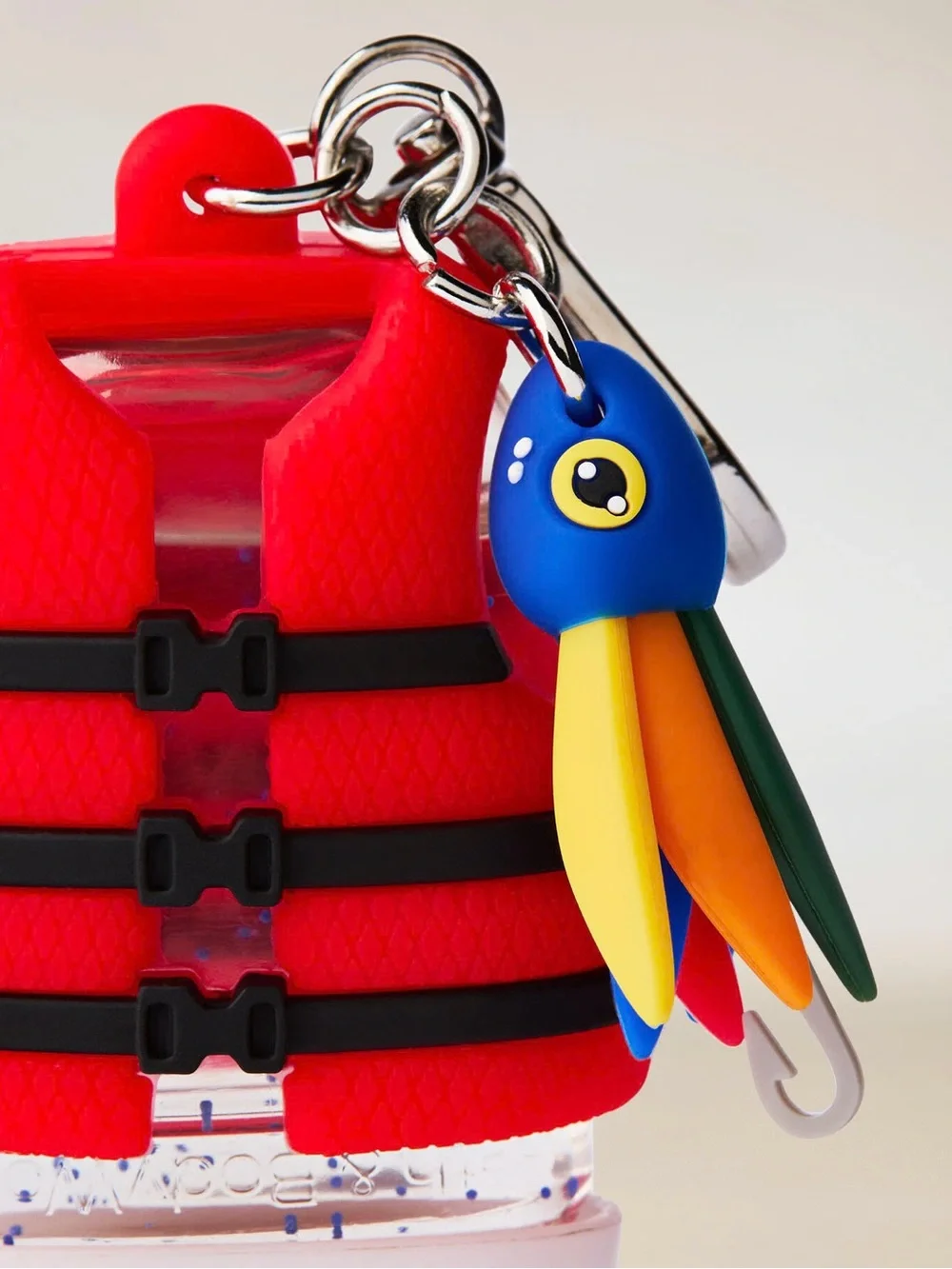 Bath & Body Works Red Life Vest Keychain with Colorful Parrot Charm